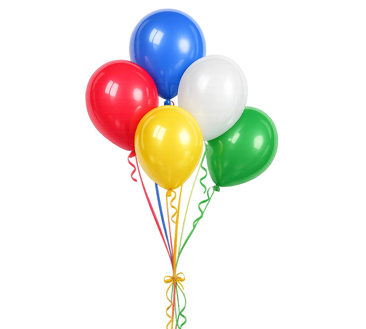 Five helium balloon bundle of 16" latex balloons